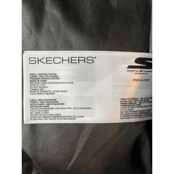 Floral puffer jacket by Skechers black, blue & pink stand collar size large - Picture 12 of 12